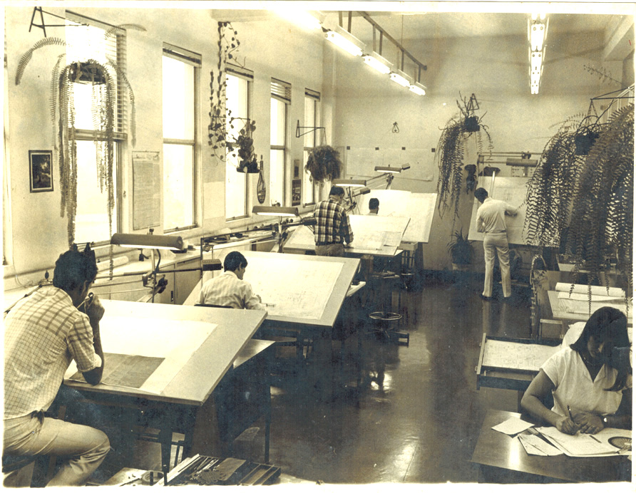 Fabricação de peças e produtos novos, planta de locais de trabalho, esquemas de montagem e layout